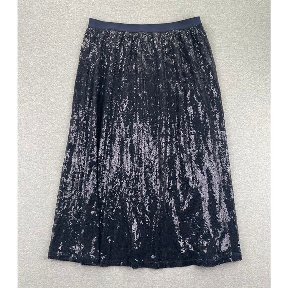 DR2 Daniel Rainn Skirt Size L Navy Blue Sequin Midi Maxi Lined PullOn Party Glam - Picture 1 of 10